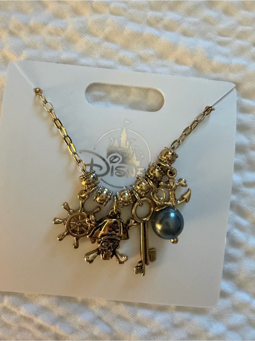 Disney Gold-Tone Pirate Charm Necklace with Pearl